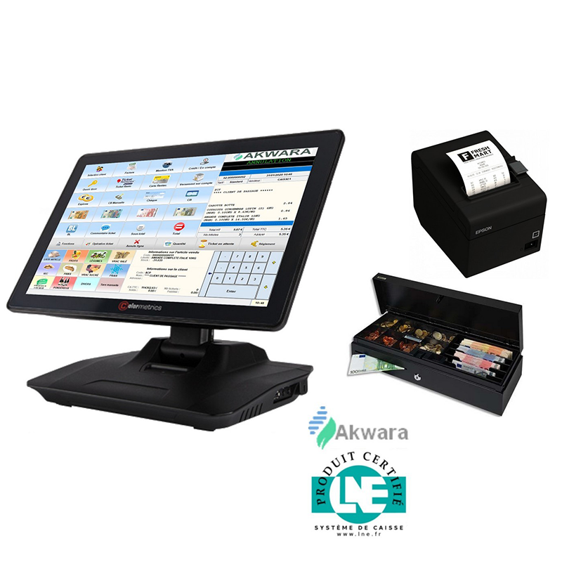 Terminal de caisse tactile Akwara avec imprimante ticket et tiroir-caisse